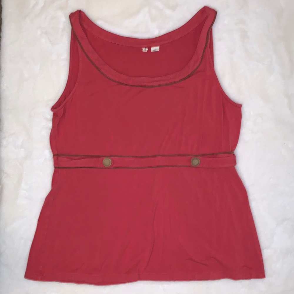 Moth / Anthropology Tank Top XL Coral w/ tan trim - Picture 2 of 5